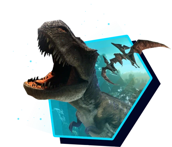 Tyrannosaurus rex and pterodactyl from Ark: Survival Evolved