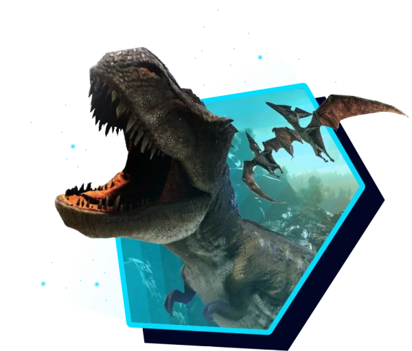 Tyrannosaurus rex and pterodactyl from Ark: Survival Evolved