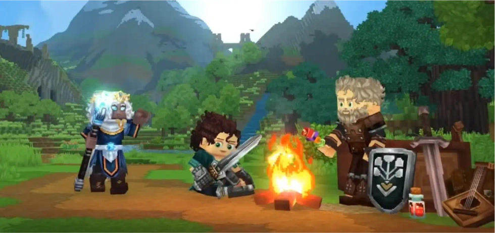 Hytale characters by the fire