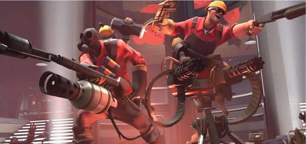 Two TF2 players wielding weapons