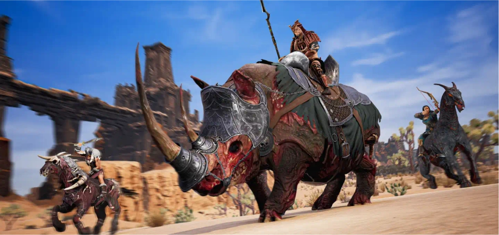 Warrior riding an armored rhinoceros