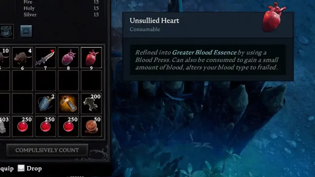 V Rising Unsullied Heart Crafting Recipes