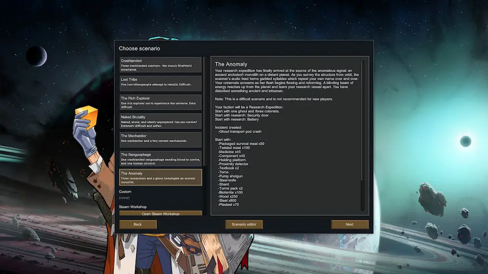 The Anomaly Scenario Description Screenshot