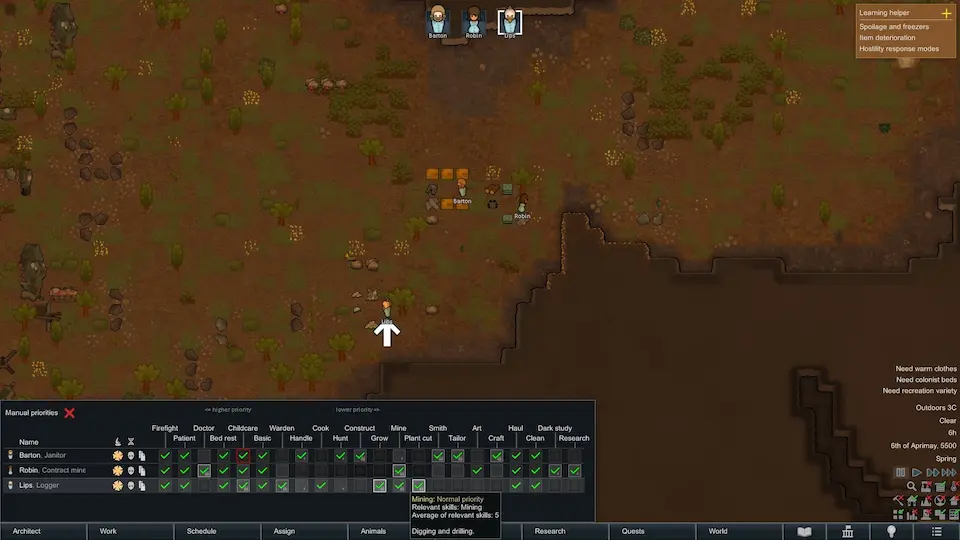 Rimworld Beginner’s Guide: Work Priorities Screenshot