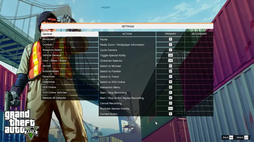 GTA V PC Keyboard Controls