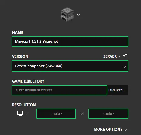 Minecraft 1.21.2 Snapshot Installation Screenshot