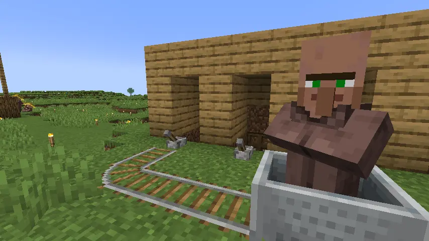 Minecraft 1.21 Trading Hall Villager in Minecart Screenshot