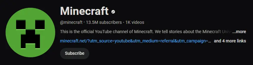 Minecraft Youtube Channel Screenshot