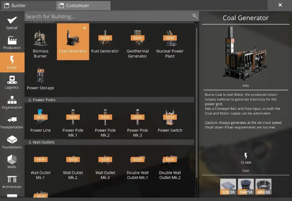 Satisfactory Coal Generator