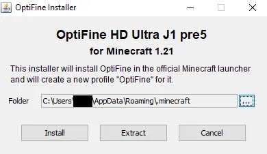 Minecraft 1.21 Optifine Install Screenshot