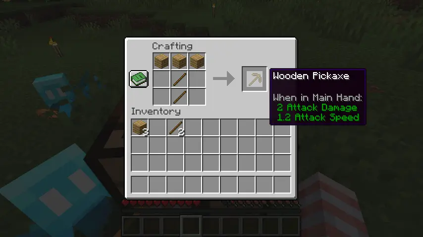 Minecraft Beginner's Guide: Wooden Pickaxe Crafting Recipe