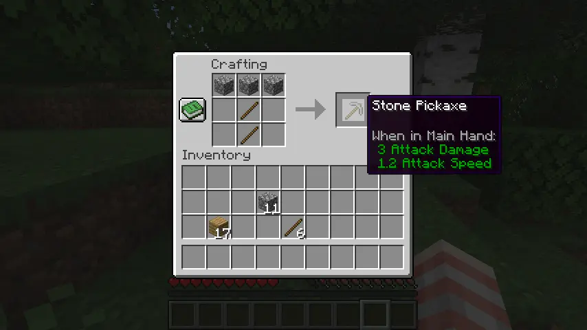 Minecraft Beginner's Guide: Stone Pickaxe Recipe Screenshot