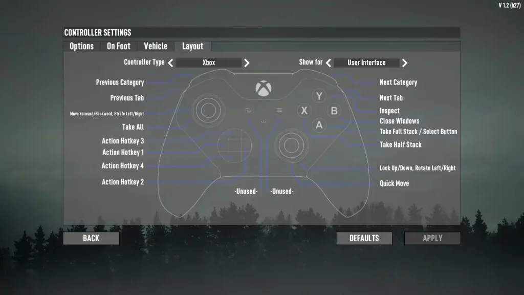 7 Days to Die Xbox Controller Controls