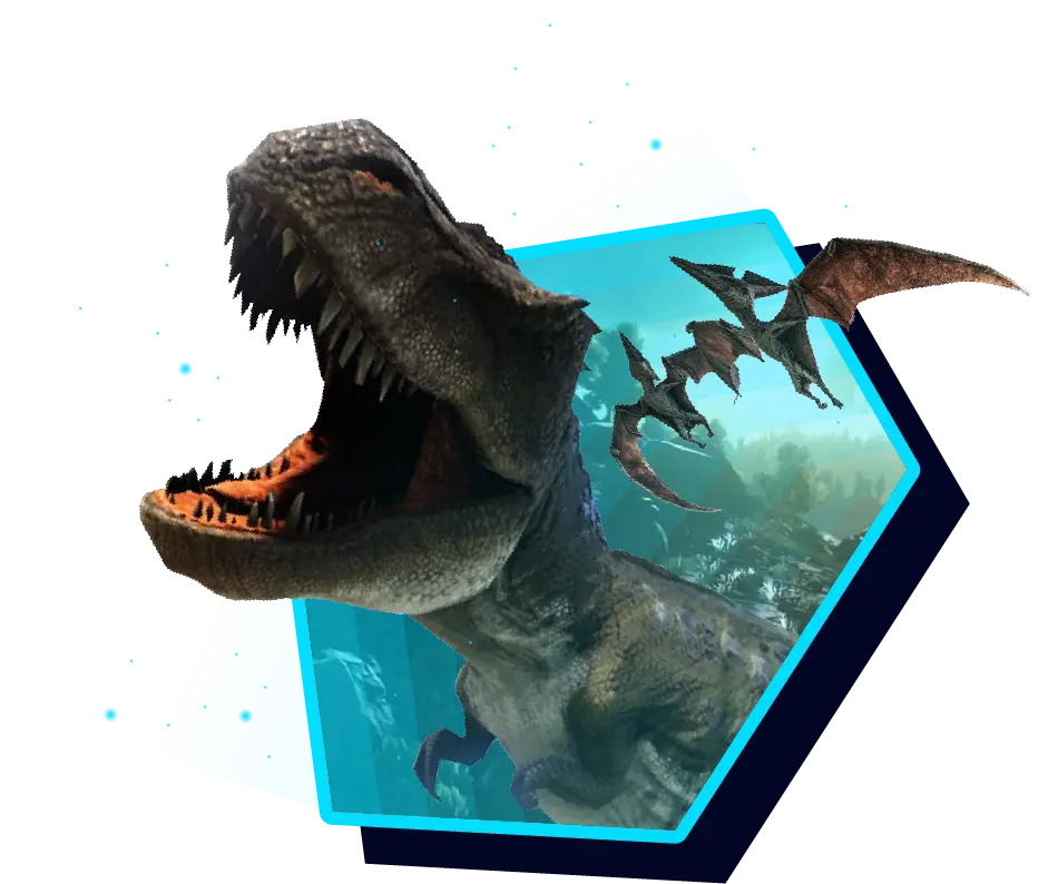 Tyrannosaurus rex and pterodactyl from Ark: Survival Evolved